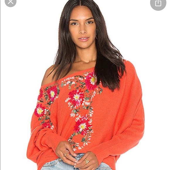 Free People Sweaters - Free people bouquet embroidered sweater orange